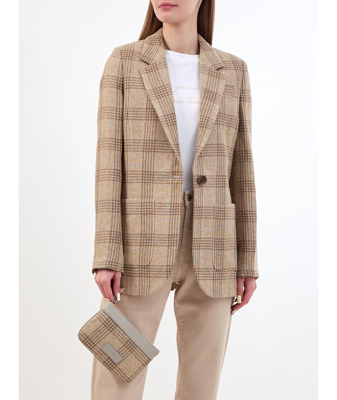 LORENA ANTONIAZZI Бежевый льняной жакет/пиджак, фото 3