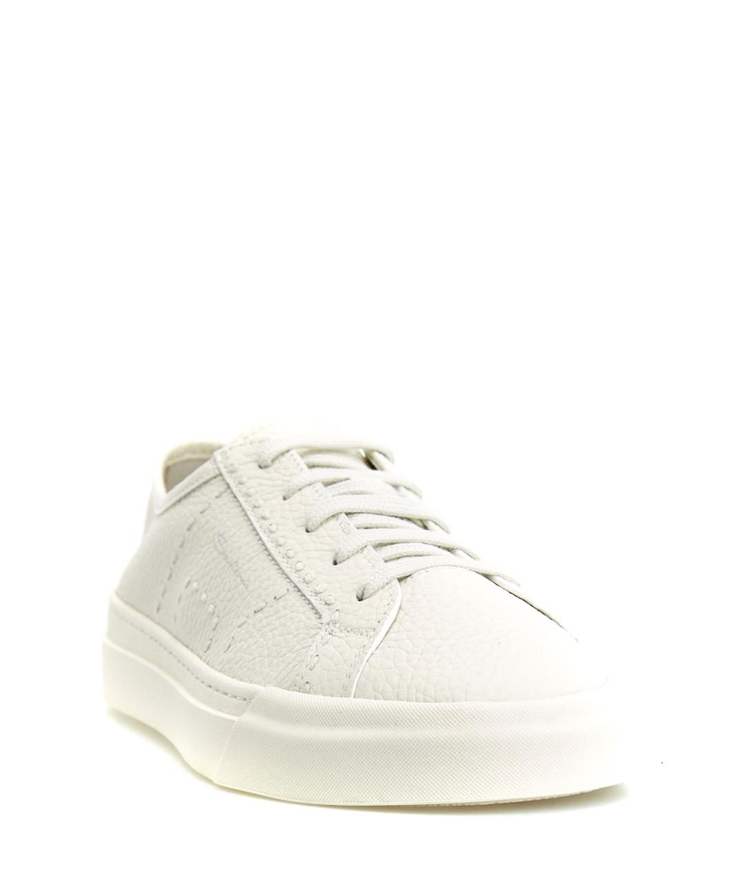 SANTONI Белые кожаные низкие кроссовки / кеды, фото 3