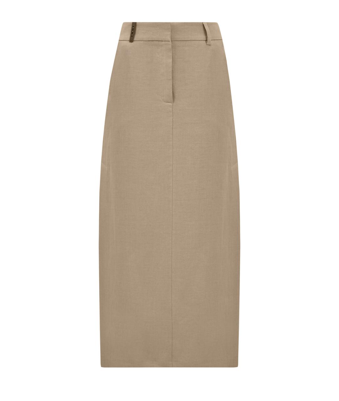 PESERICO Бежевая льняная юбка макси, фото 1