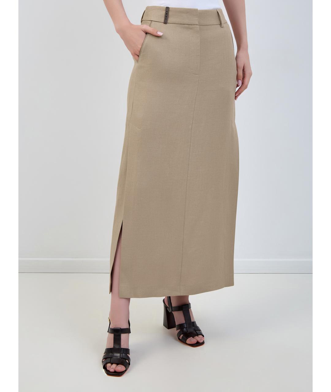 PESERICO Бежевая льняная юбка макси, фото 3