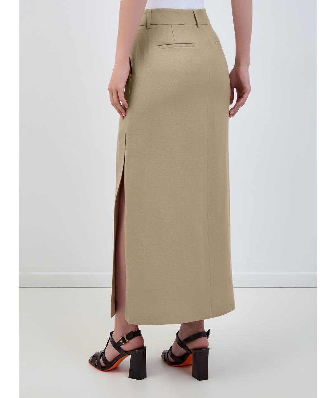 PESERICO Бежевая льняная юбка макси, фото 4