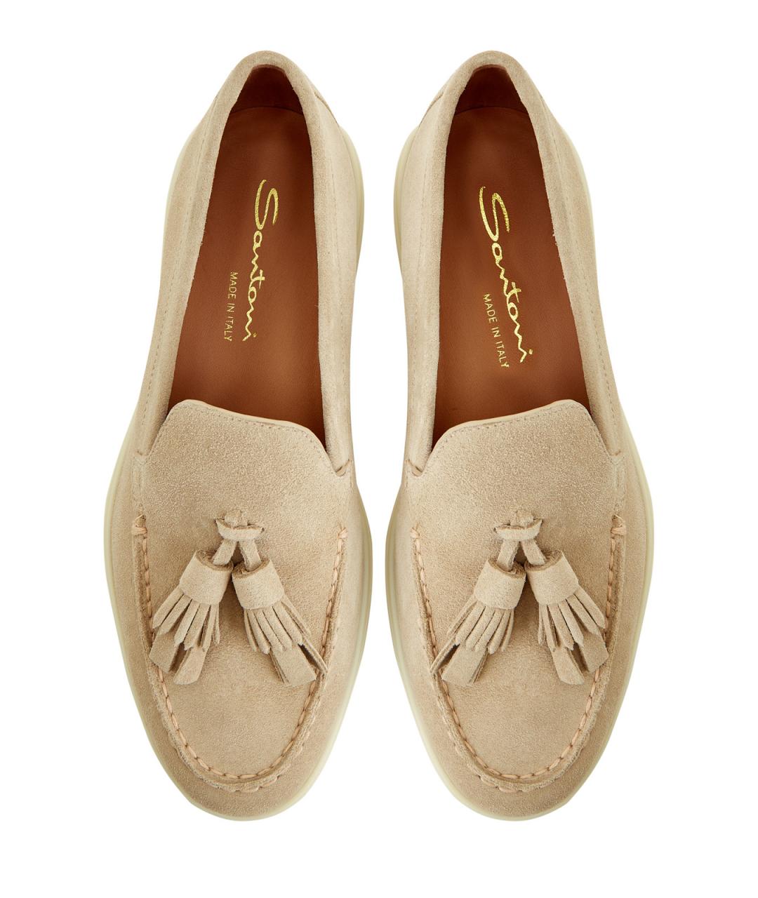 SANTONI Бежевые замшевые лоферы, фото 5