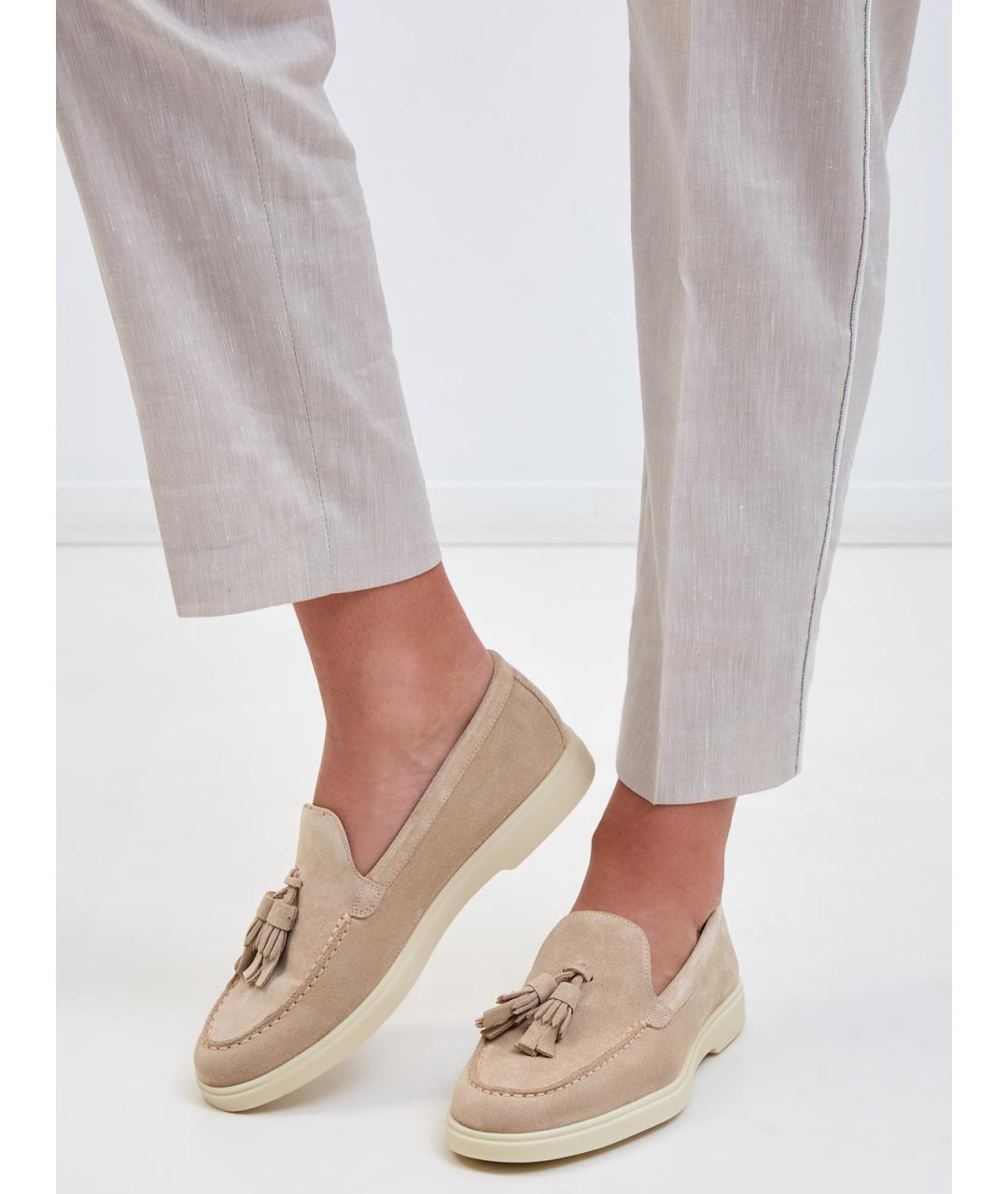SANTONI Бежевые замшевые лоферы, фото 2