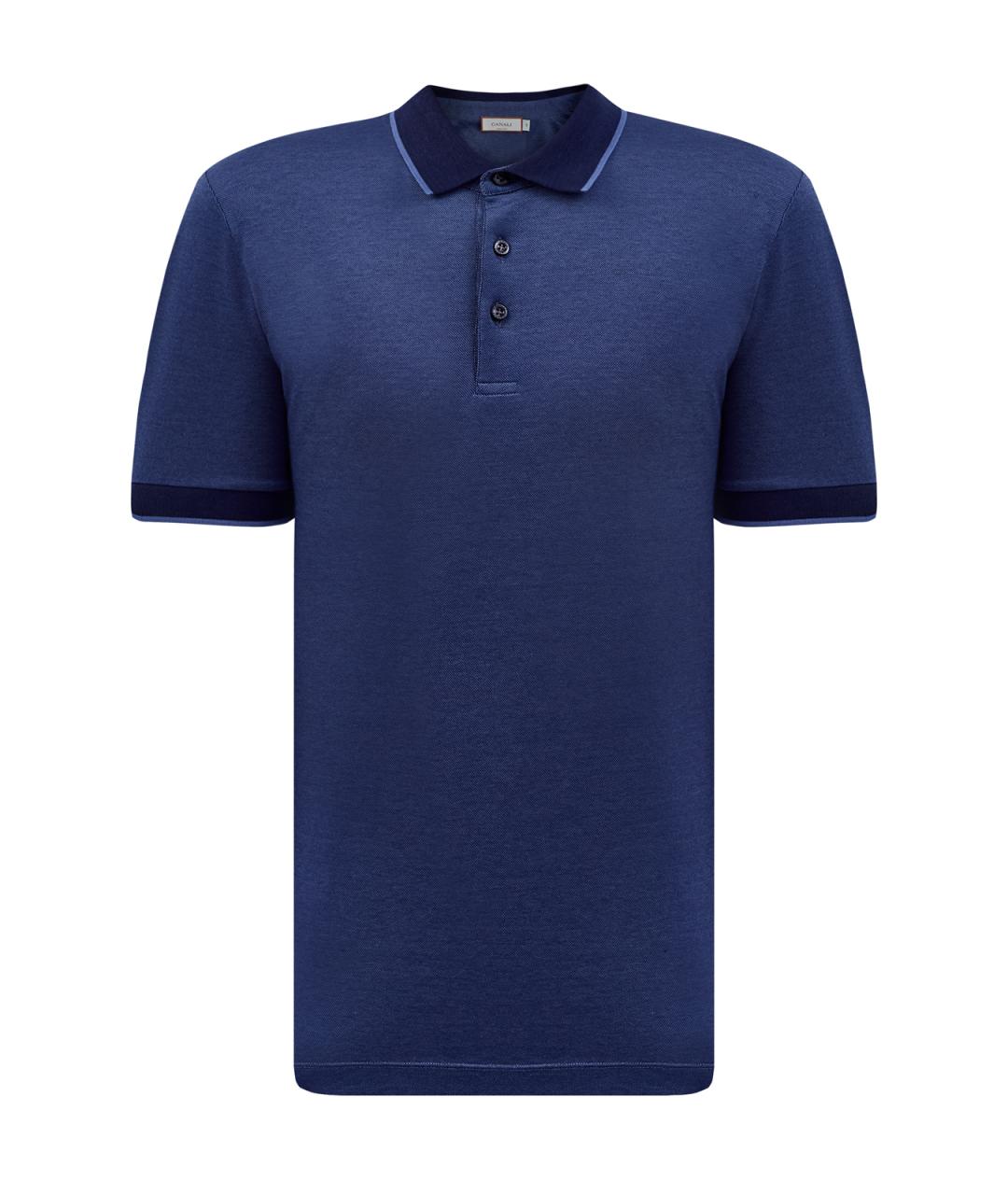 CANALI Синее хлопковое поло с коротким рукавом, фото 1