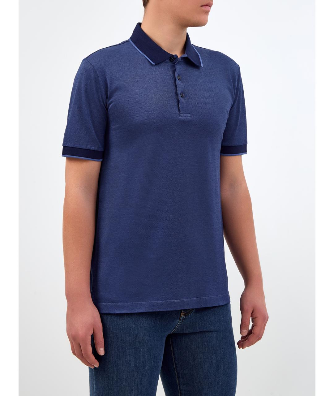 CANALI Синее хлопковое поло с коротким рукавом, фото 3