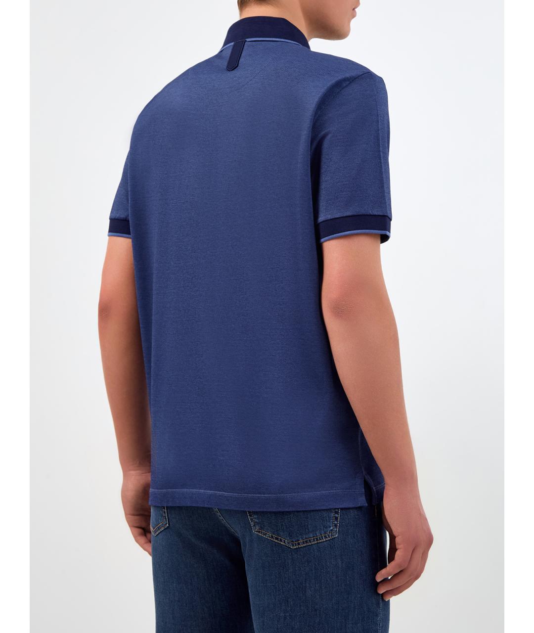 CANALI Синее хлопковое поло с коротким рукавом, фото 4