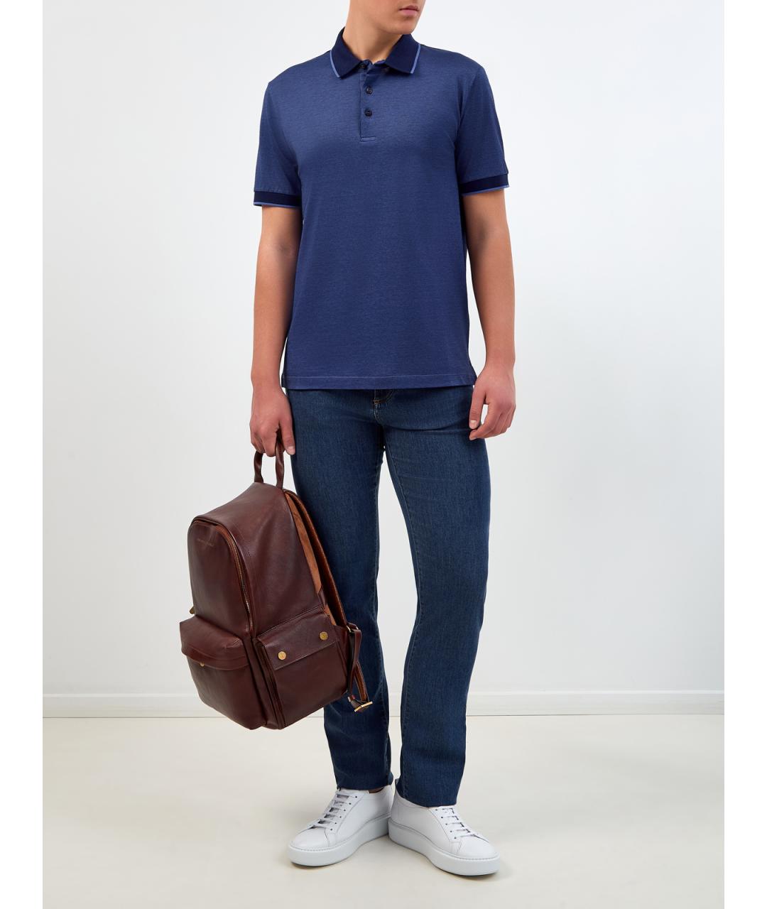 CANALI Синее хлопковое поло с коротким рукавом, фото 2