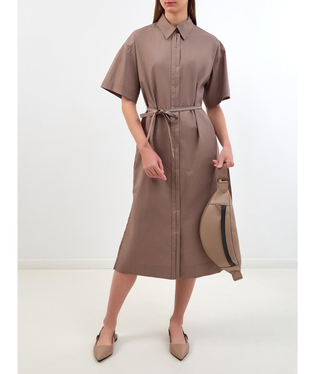 PESERICO Коричневое хлопковое повседневное платье, фото 2