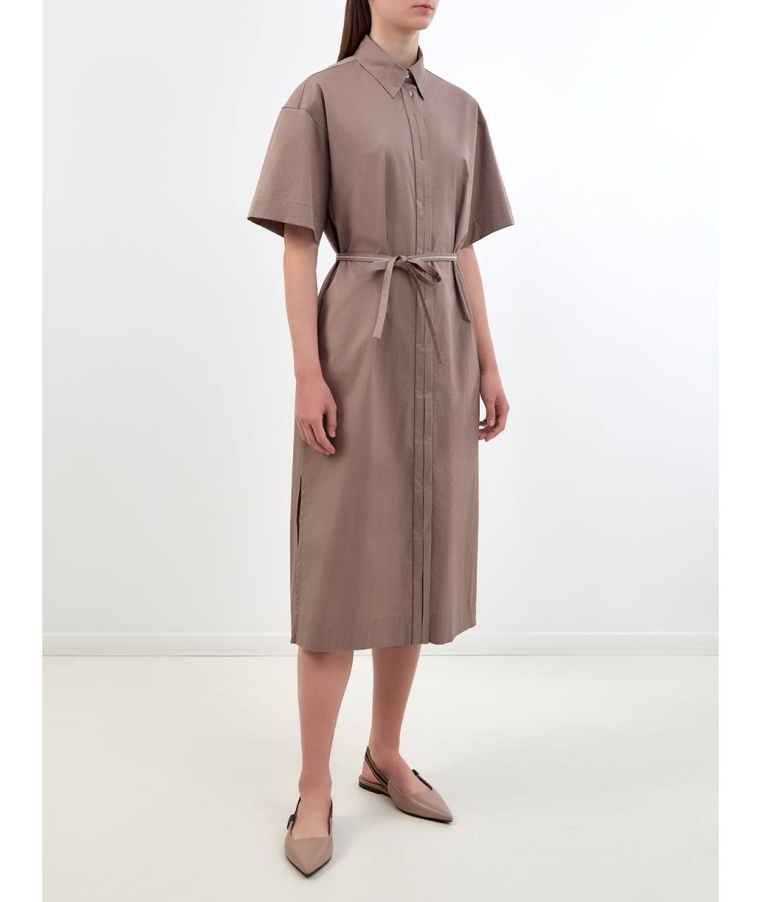 PESERICO Коричневое хлопковое повседневное платье, фото 3