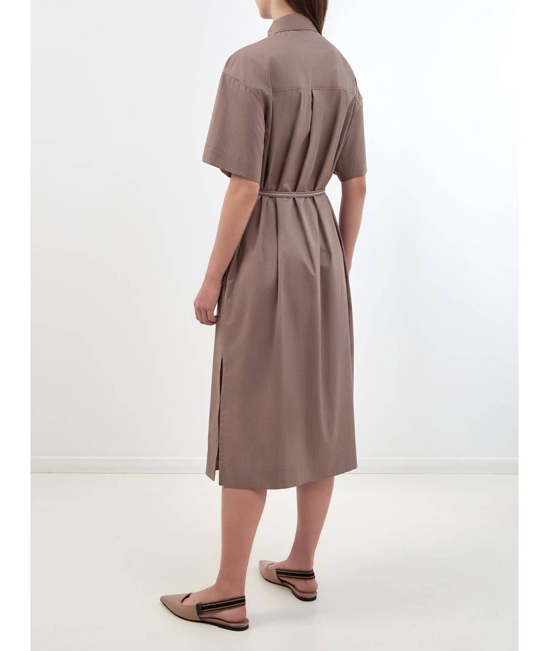 PESERICO Коричневое хлопковое повседневное платье, фото 4