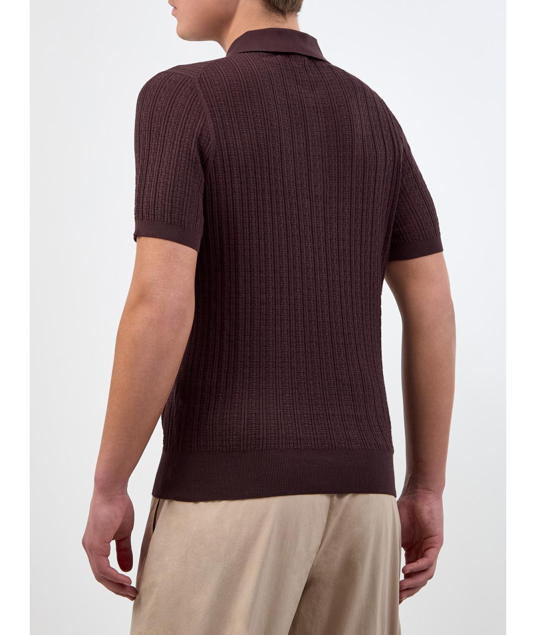 CANALI Коричневое хлопковое поло с коротким рукавом, фото 4