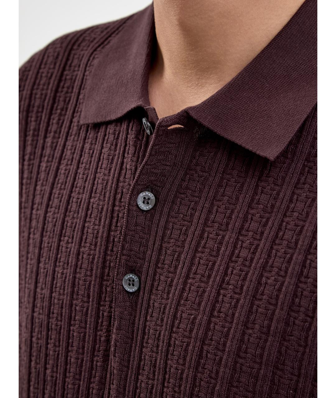 CANALI Коричневое хлопковое поло с коротким рукавом, фото 5
