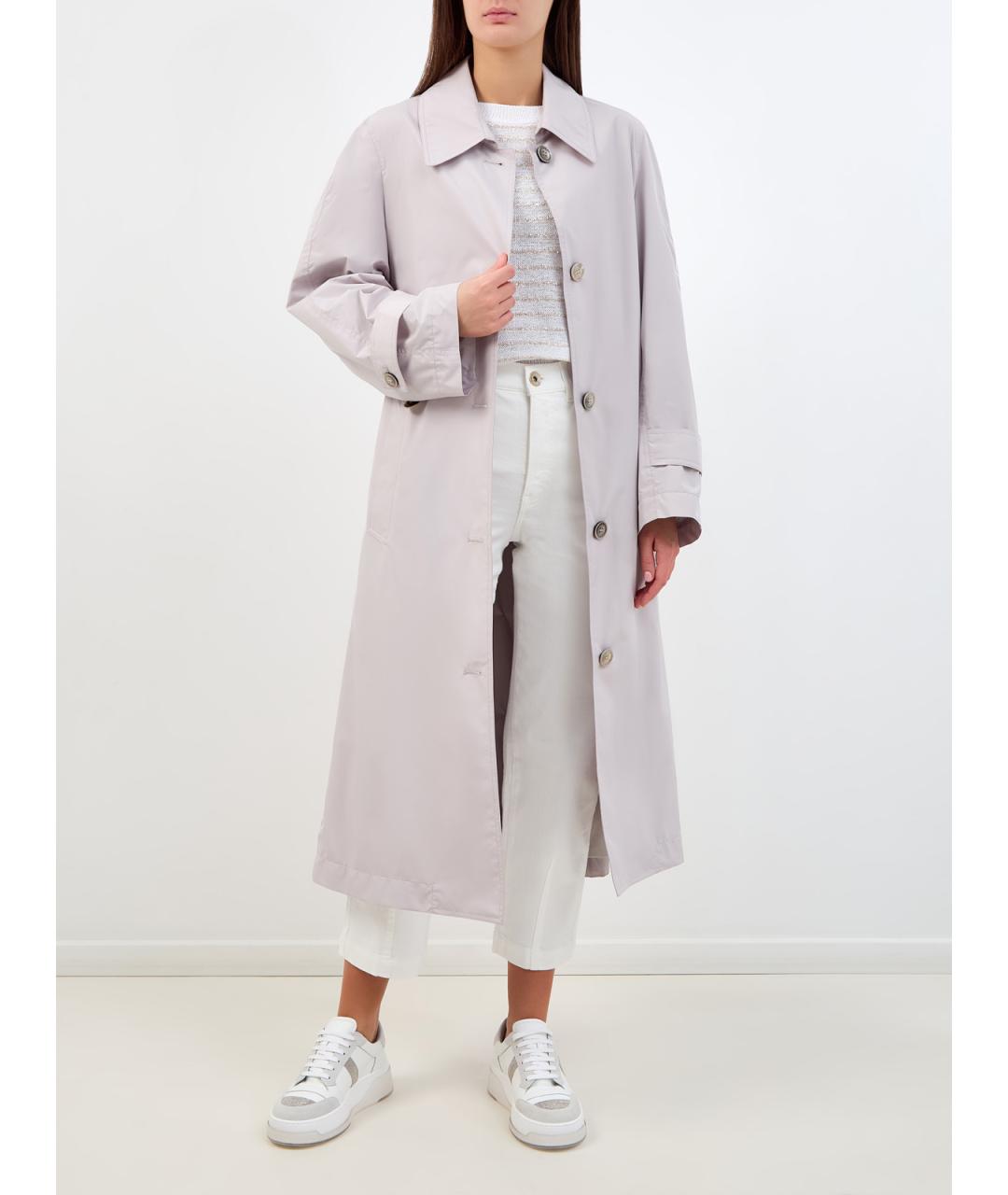 MOORER Серый полиэстеровый тренч/плащ, фото 2