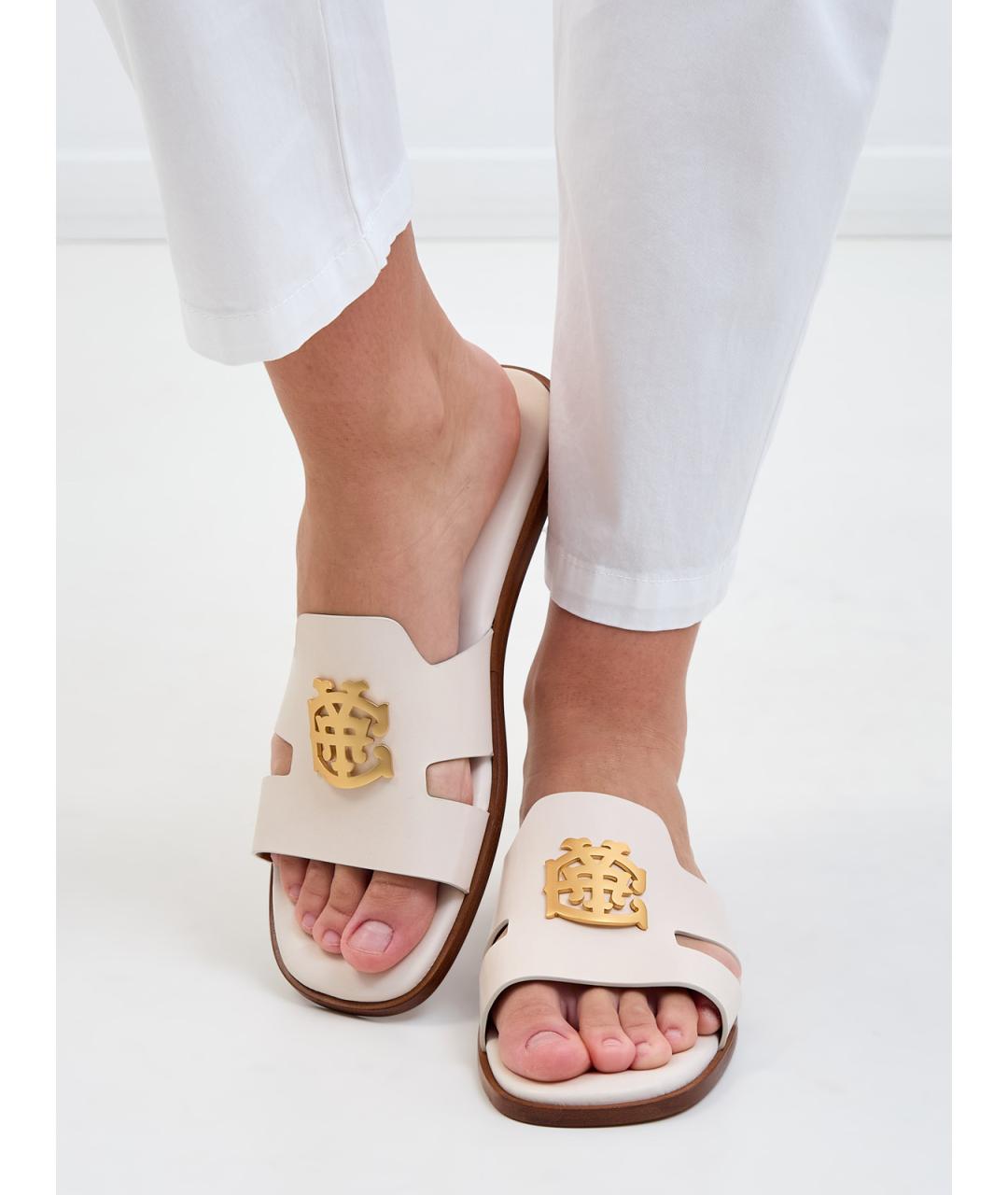 ELEVENTY Бежевые кожаные шлепанцы, фото 2