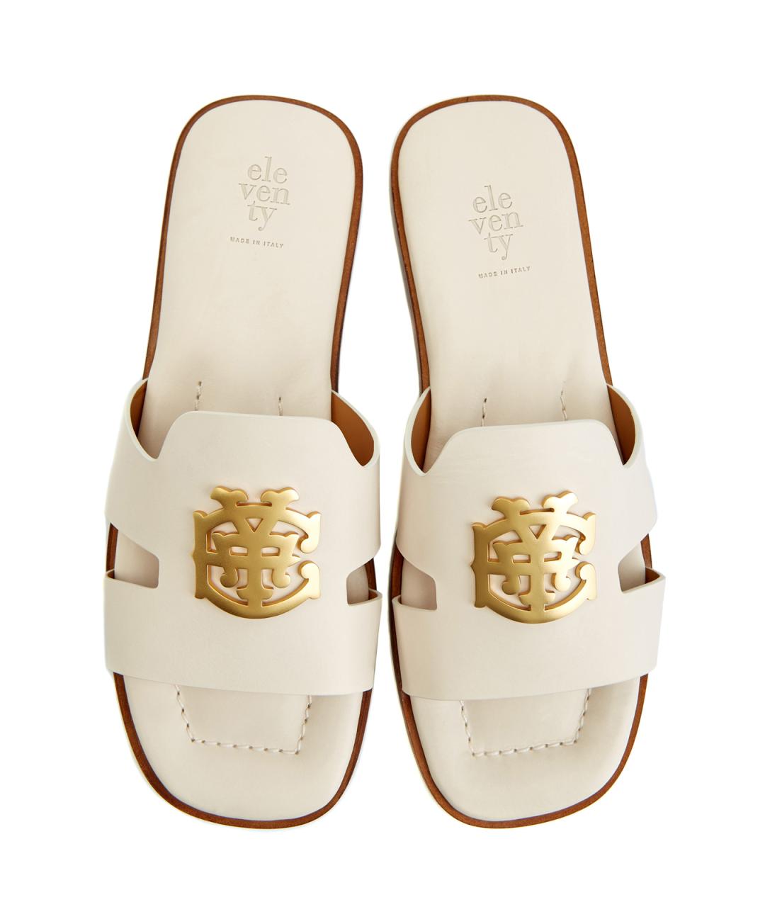 ELEVENTY Бежевые кожаные шлепанцы, фото 5
