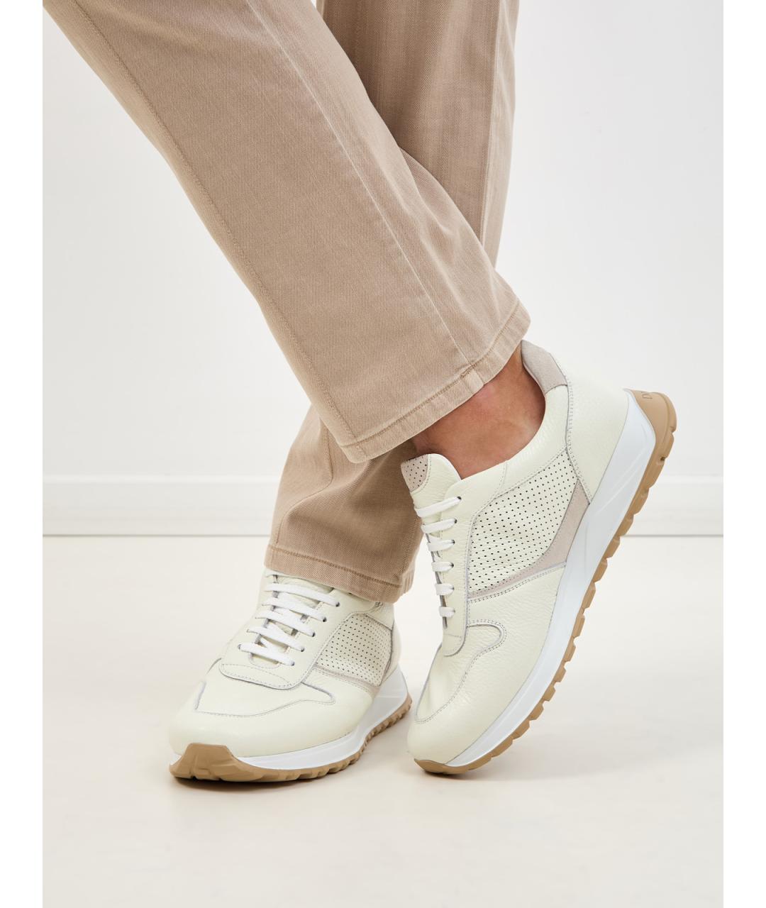 DOUCAL'S Белые кожаные низкие кроссовки / кеды, фото 2