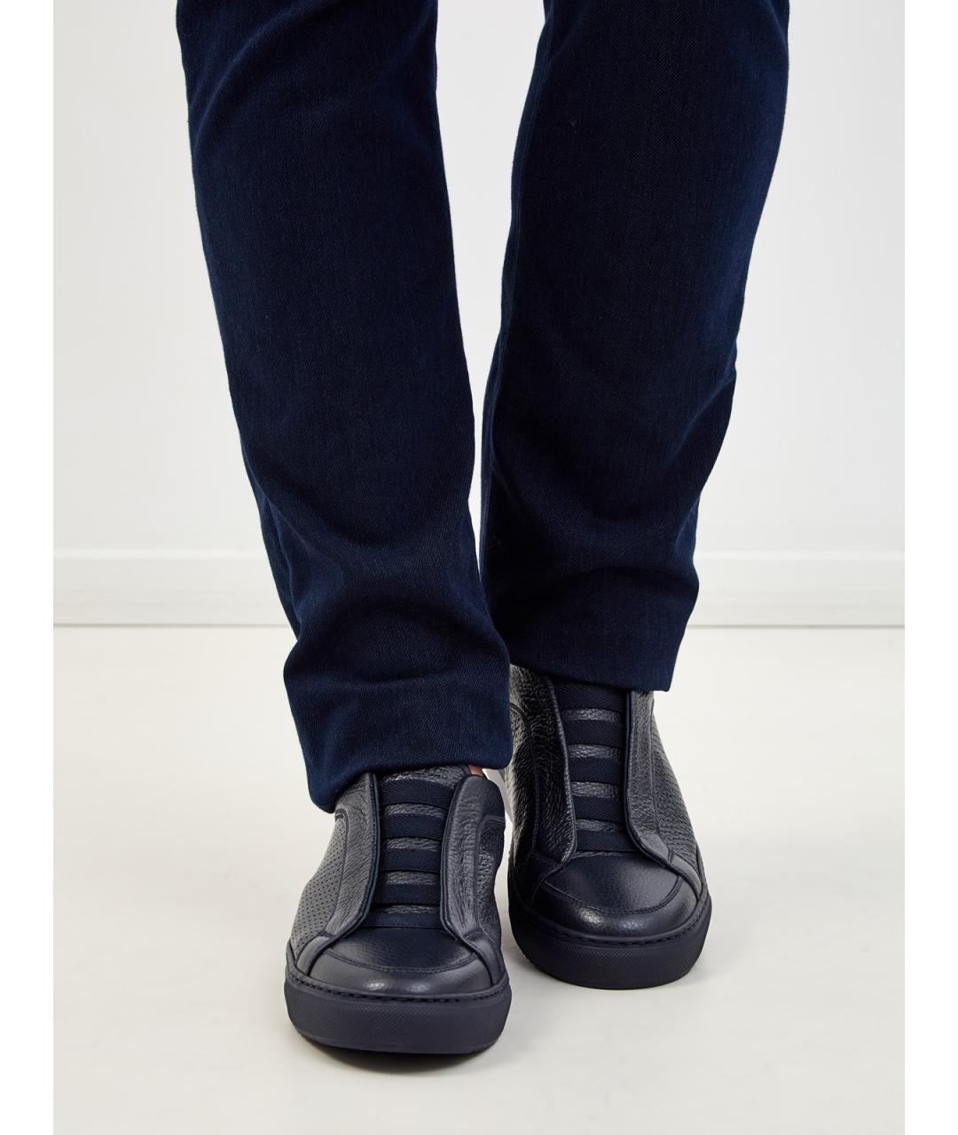 DOUCAL'S Темно-синие кожаные низкие кроссовки / кеды, фото 2