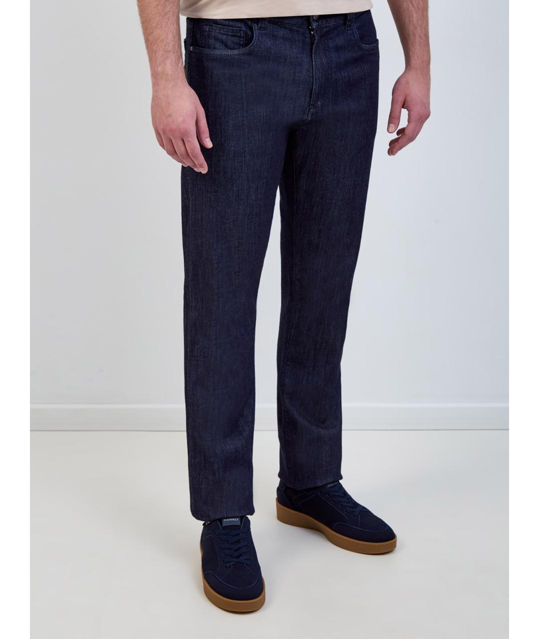 CANALI Темно-синие хлопковые прямые джинсы, фото 3