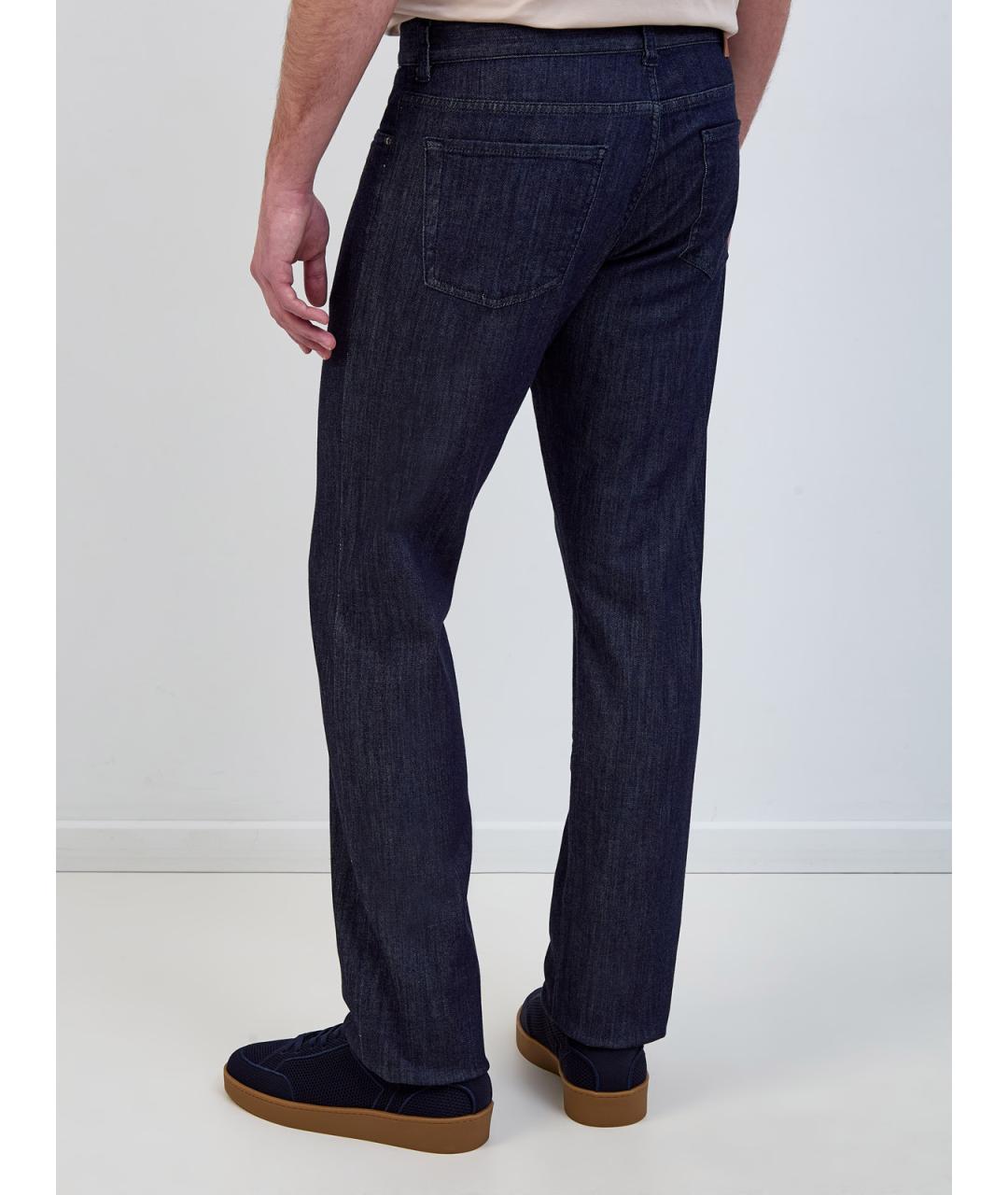 CANALI Темно-синие хлопковые прямые джинсы, фото 4