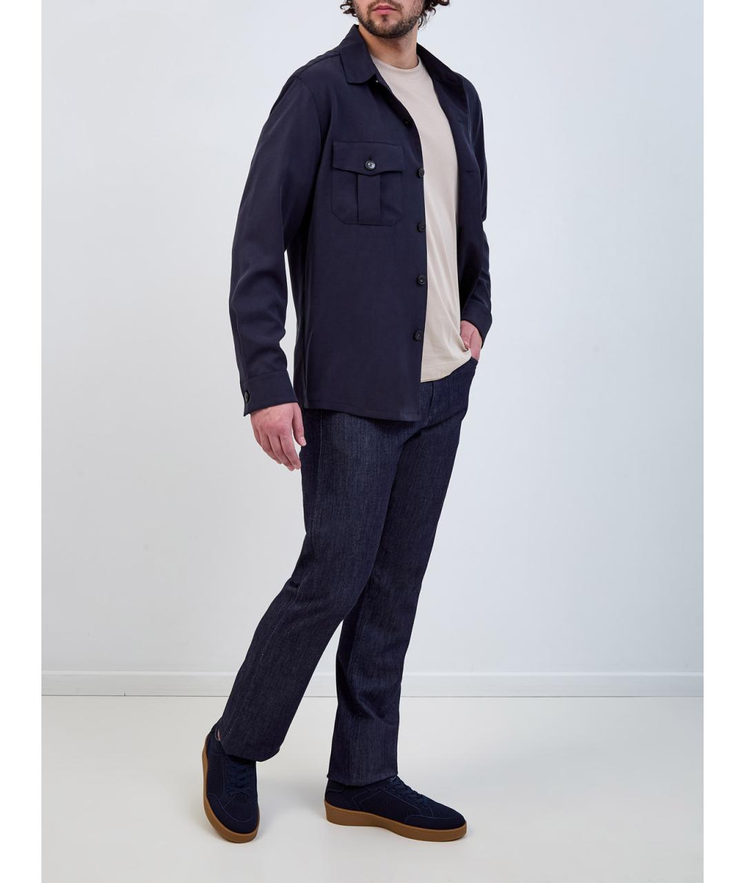 CANALI Темно-синие хлопковые прямые джинсы, фото 2