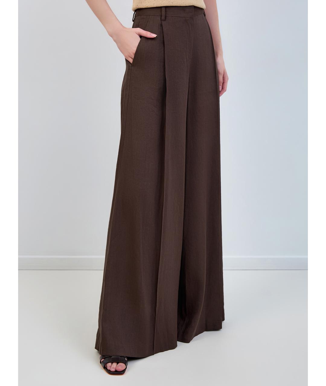LORENA ANTONIAZZI Коричневые льняные брюки широкие, фото 3