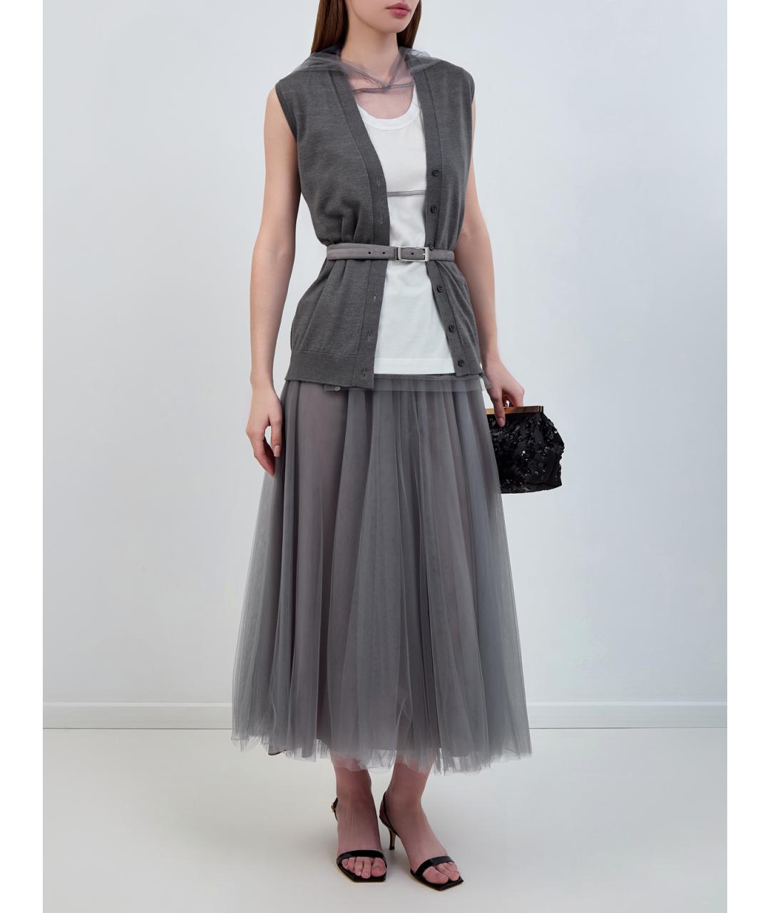 FABIANA FILIPPI Серая полиамидовая юбка макси, фото 2