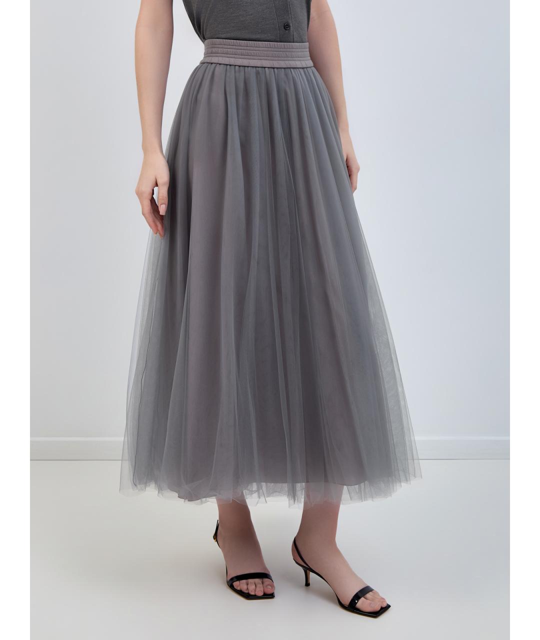 FABIANA FILIPPI Серая полиамидовая юбка макси, фото 3