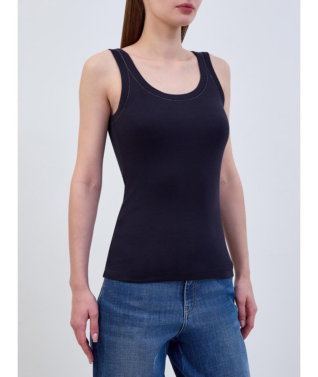 FABIANA FILIPPI Темно-синяя хлопковая майка, фото 3