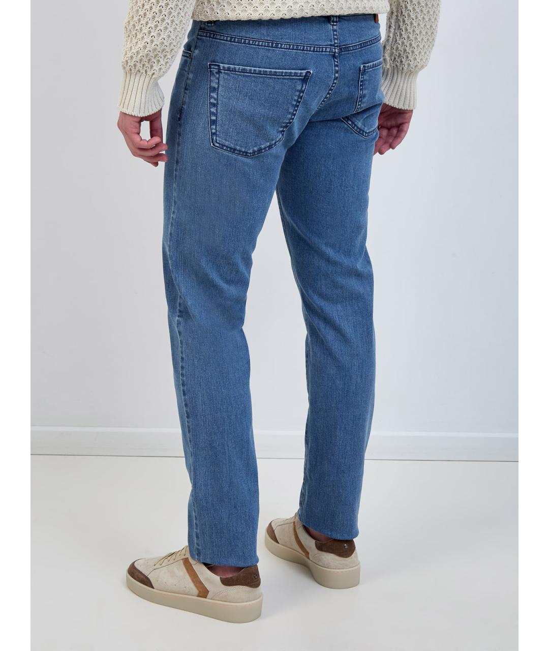 CANALI Голубые хлопковые прямые джинсы, фото 4