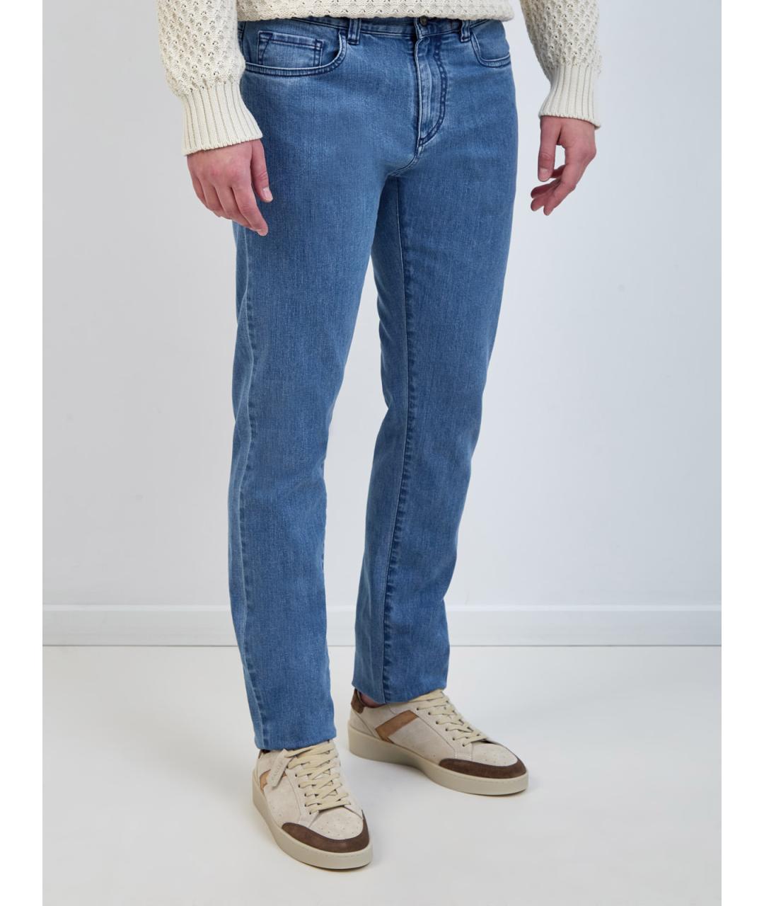 CANALI Голубые хлопковые прямые джинсы, фото 3