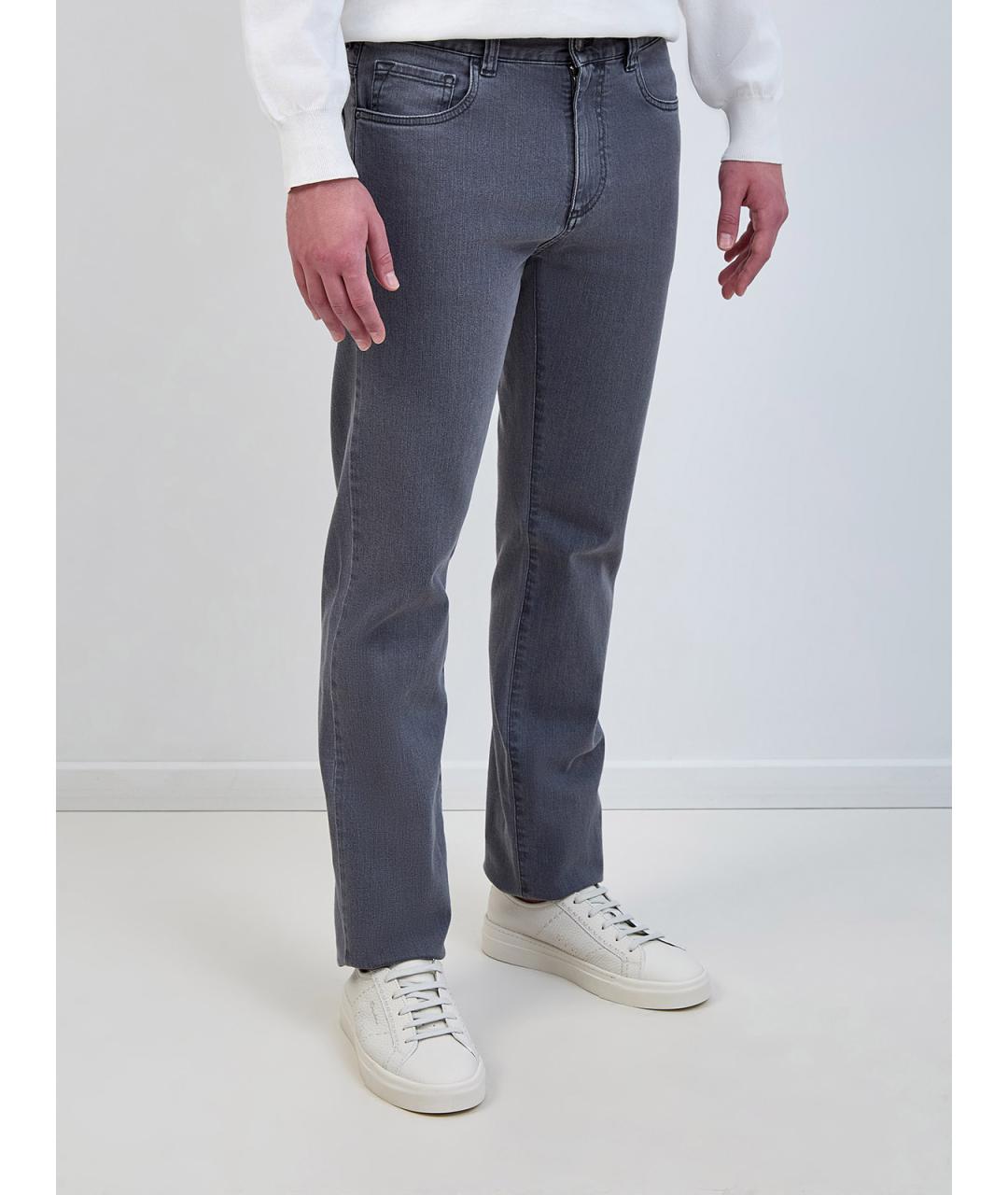 CANALI Серые хлопковые прямые джинсы, фото 3
