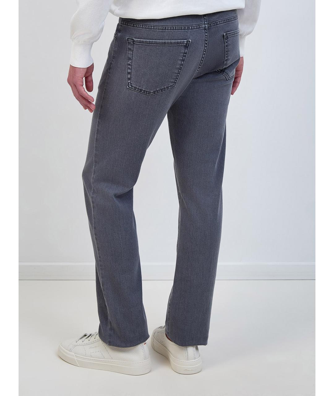 CANALI Серые хлопковые прямые джинсы, фото 4