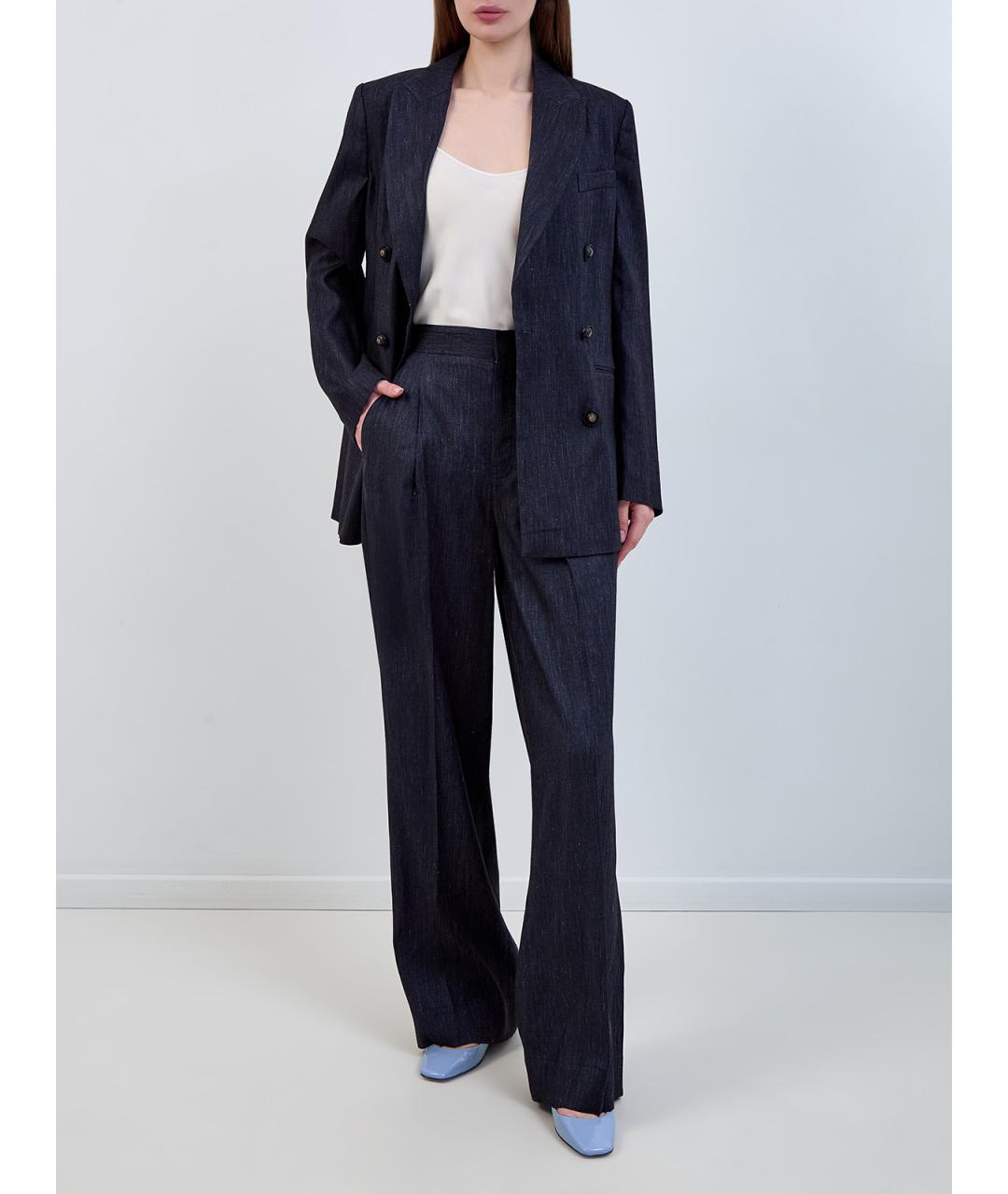 LORENA ANTONIAZZI Темно-синие льняные брюки широкие, фото 2