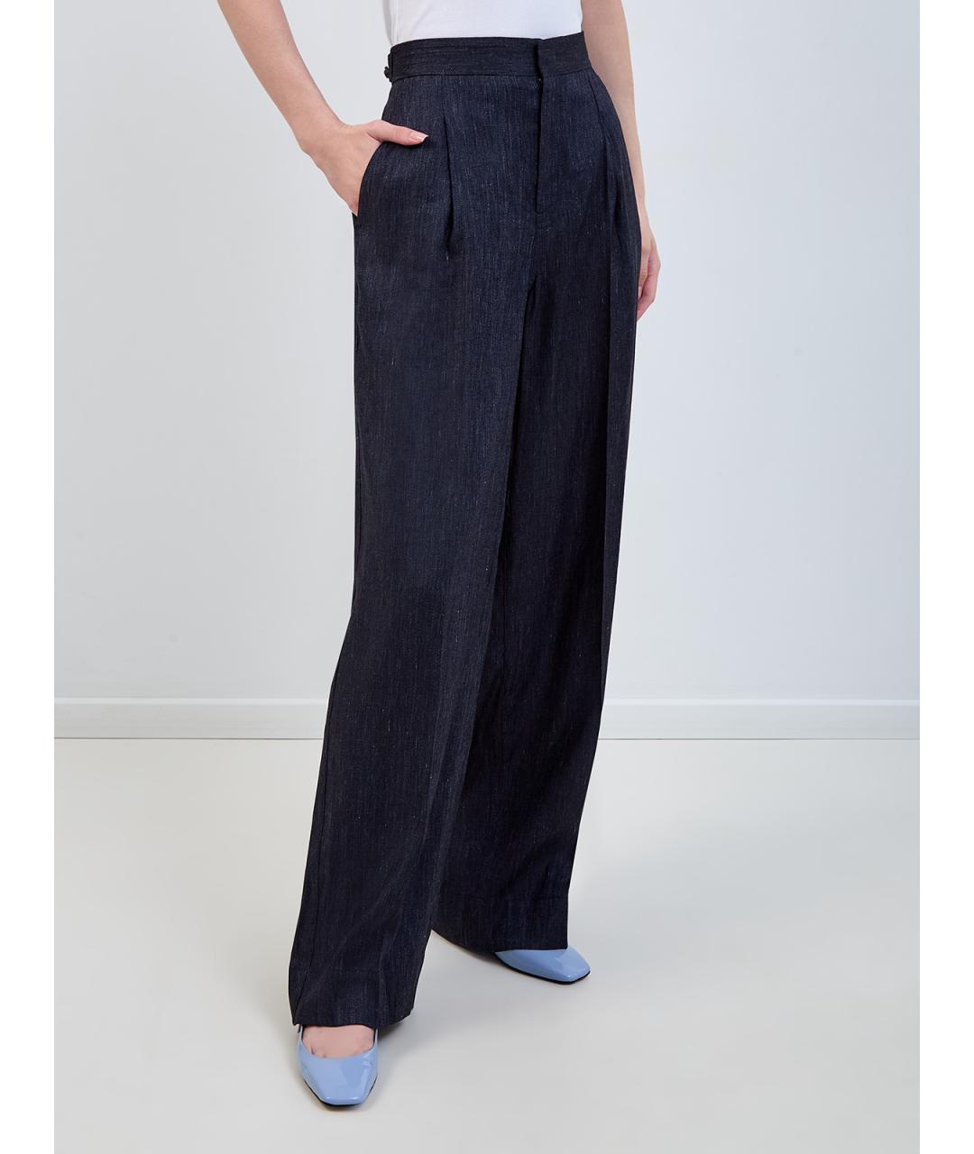 LORENA ANTONIAZZI Темно-синие льняные брюки широкие, фото 3