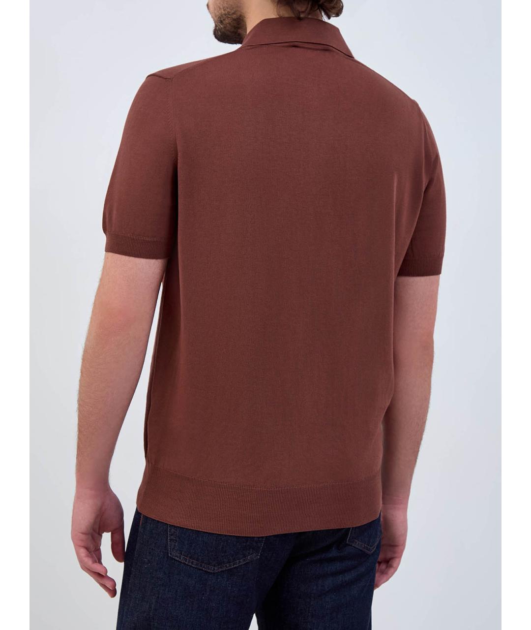 CANALI Коричневое хлопковое поло с коротким рукавом, фото 4