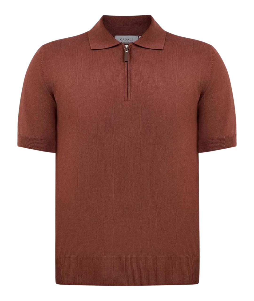 CANALI Коричневое хлопковое поло с коротким рукавом, фото 1
