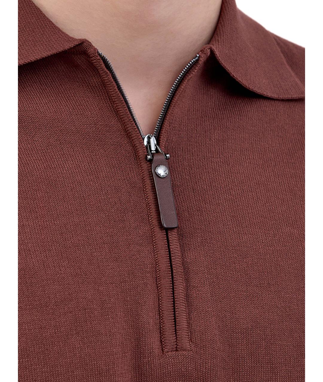 CANALI Коричневое хлопковое поло с коротким рукавом, фото 5