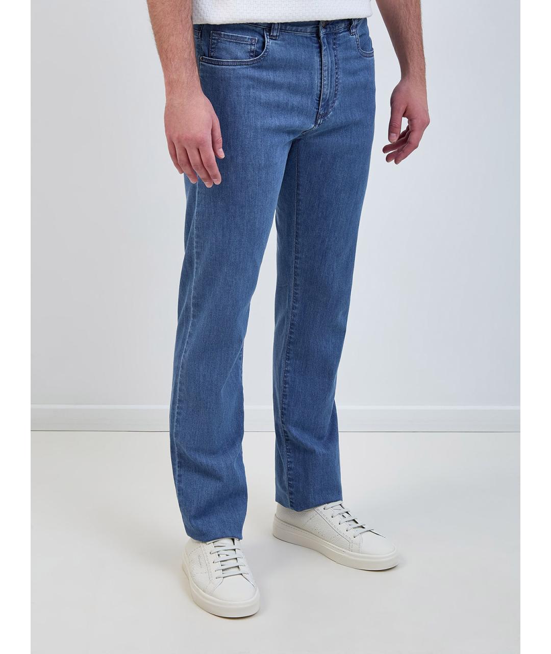 CANALI Голубые хлопковые прямые джинсы, фото 3