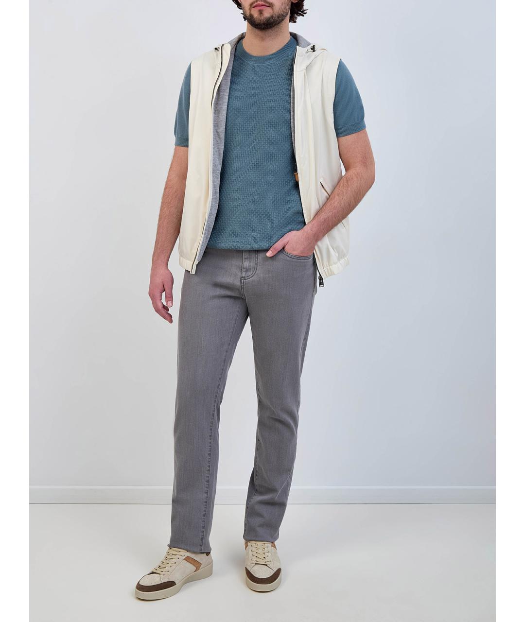 CANALI Серые хлопковые прямые джинсы, фото 2