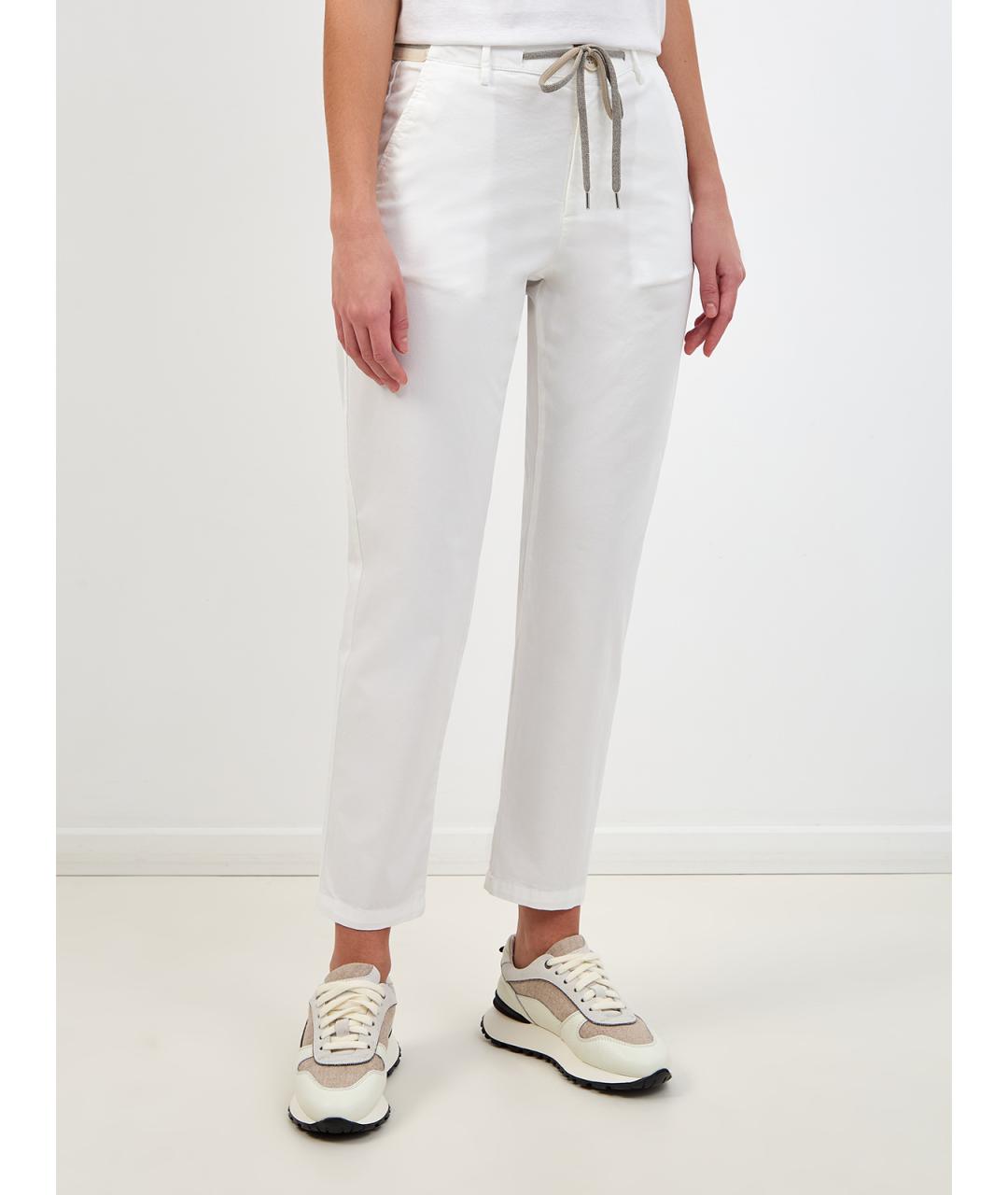 ELEVENTY Белые хлопковые брюки узкие, фото 3