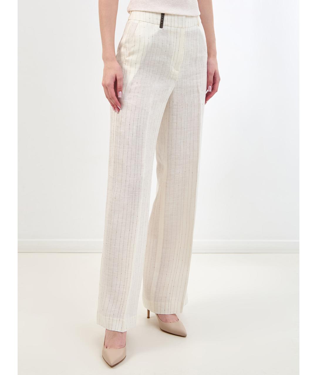 PESERICO Бежевые льняные прямые брюки, фото 3