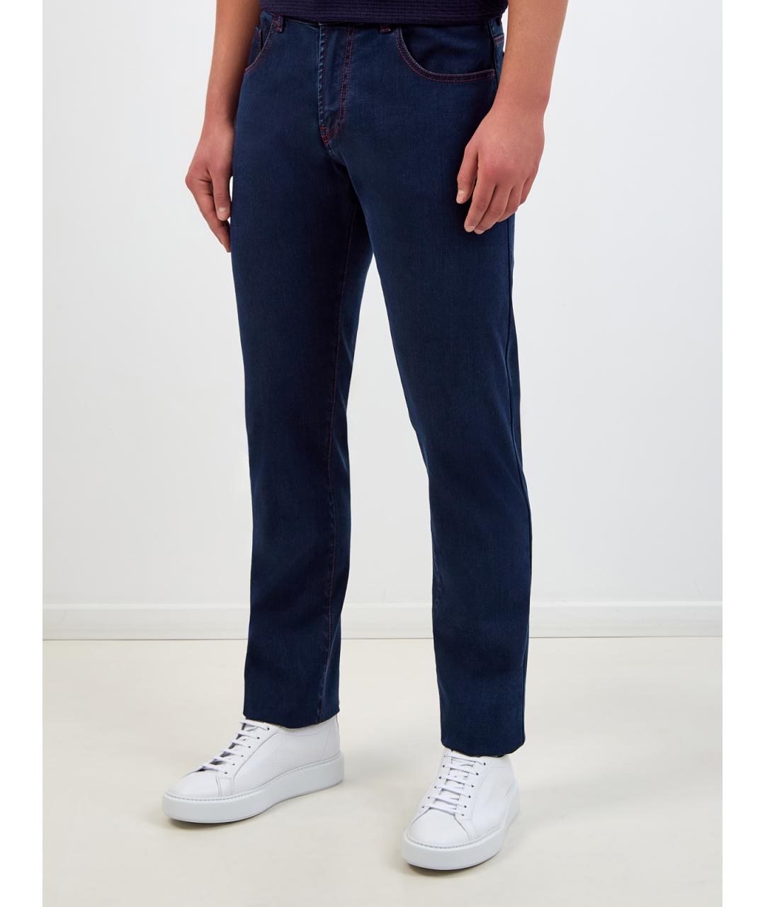 CANALI Темно-синие хлопковые джинсы скинни, фото 3