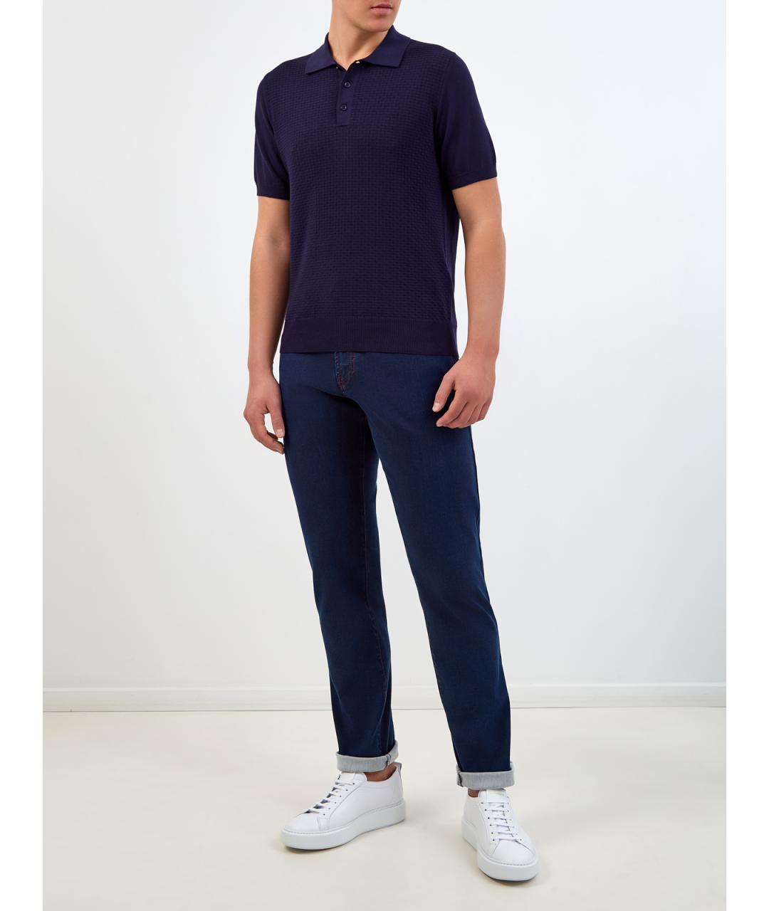 CANALI Синее хлопковое поло с коротким рукавом, фото 2