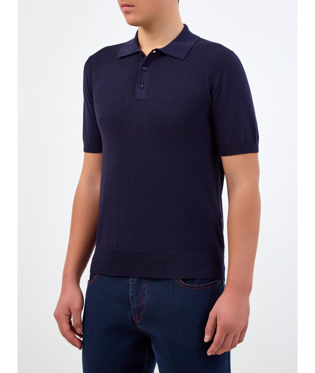 CANALI Синее хлопковое поло с коротким рукавом, фото 3