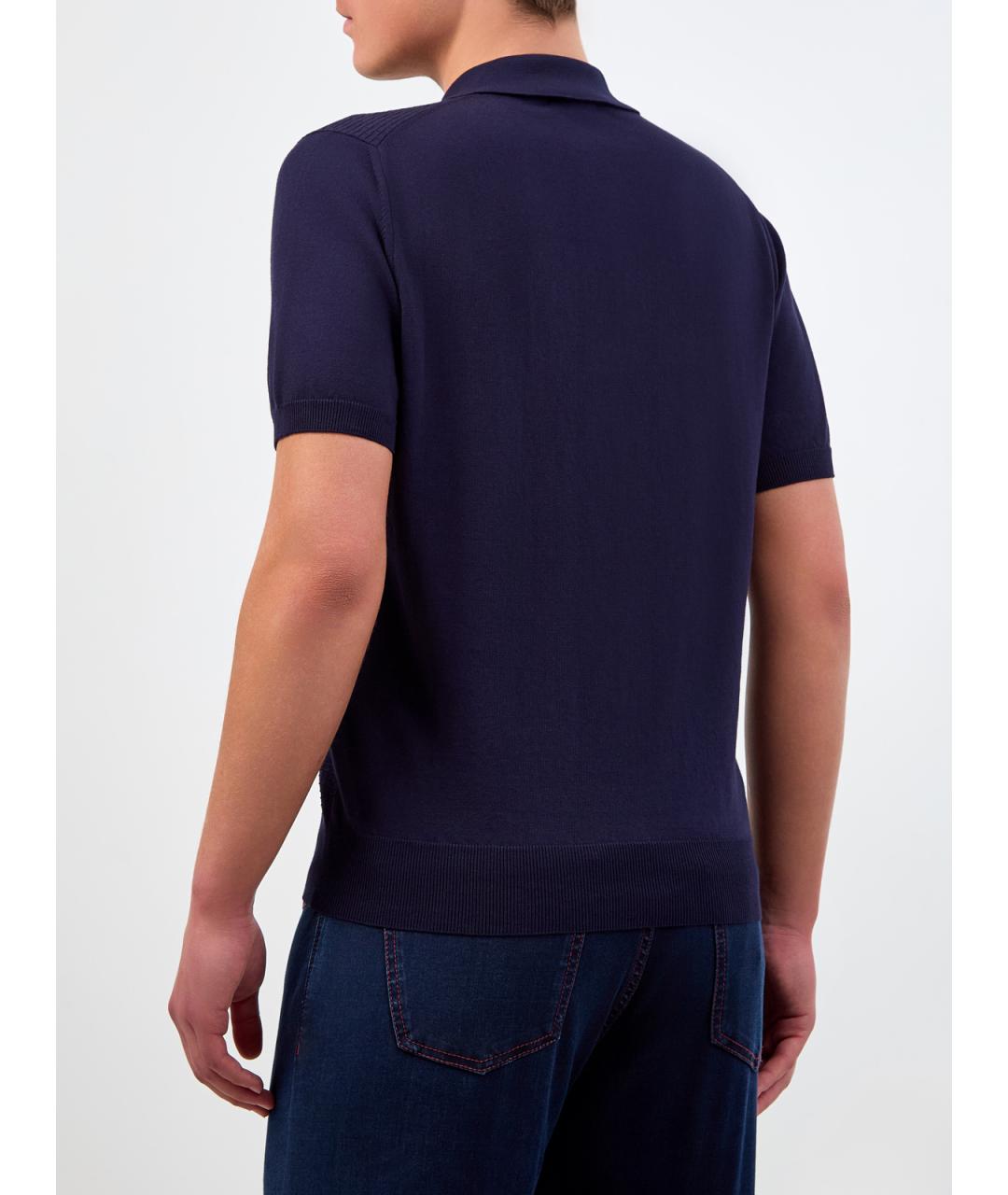 CANALI Синее хлопковое поло с коротким рукавом, фото 4