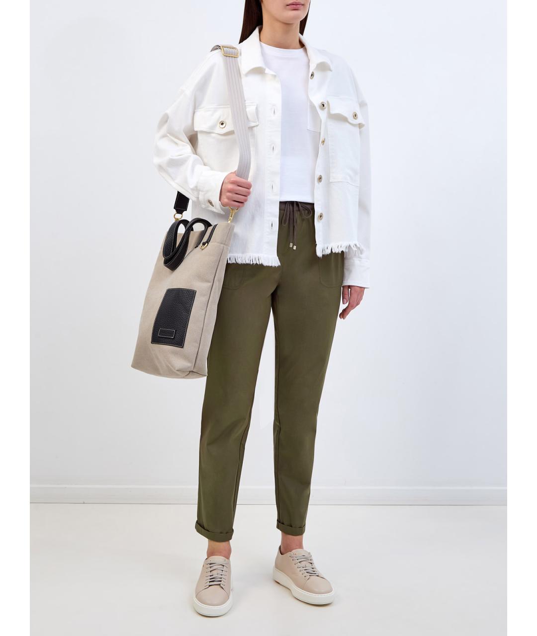 LORENA ANTONIAZZI Зеленые хлопковые прямые брюки, фото 2