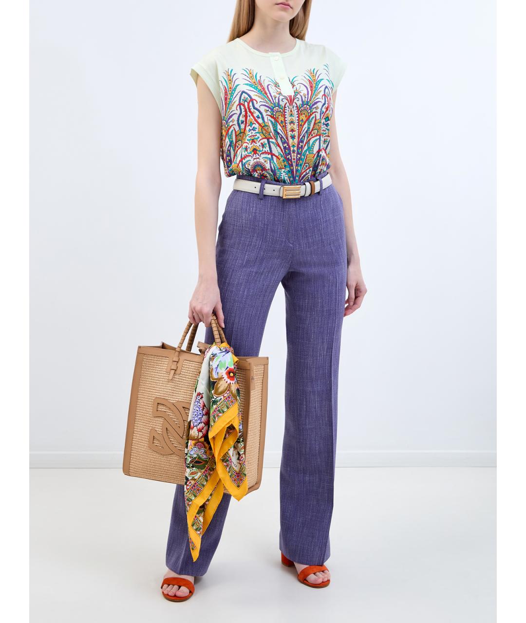 ETRO Фиолетовые вискозные прямые брюки, фото 2