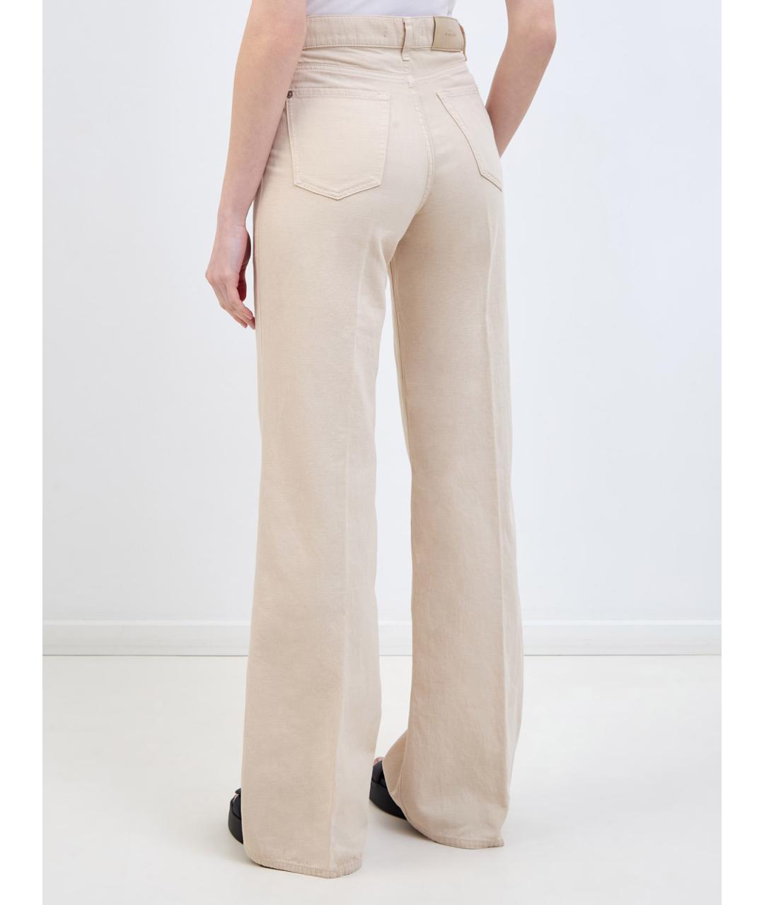 7 FOR ALL MANKIND Бежевые хлопковые джинсы клеш, фото 4