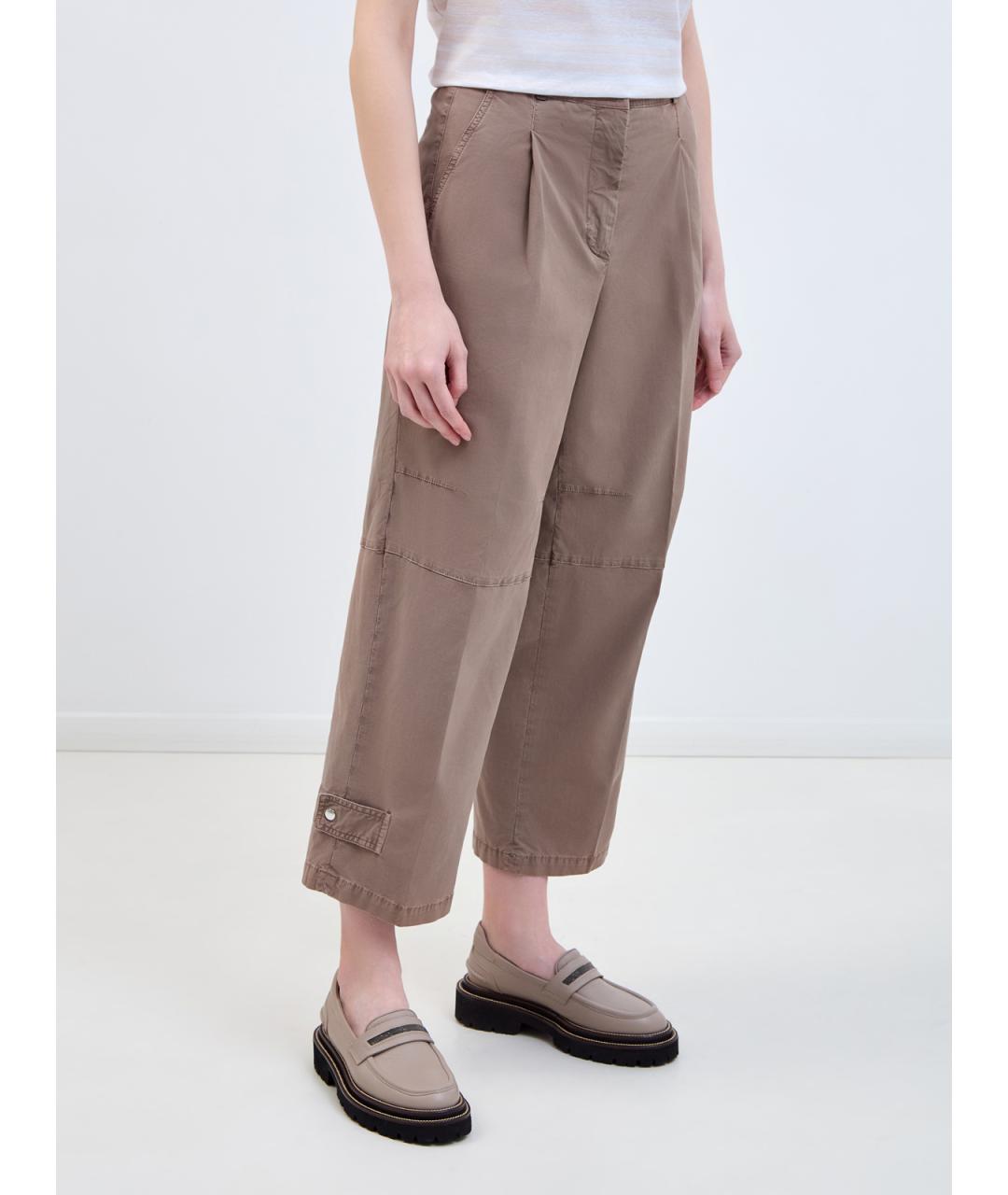 PESERICO Коричневые хлопковые прямые брюки, фото 3