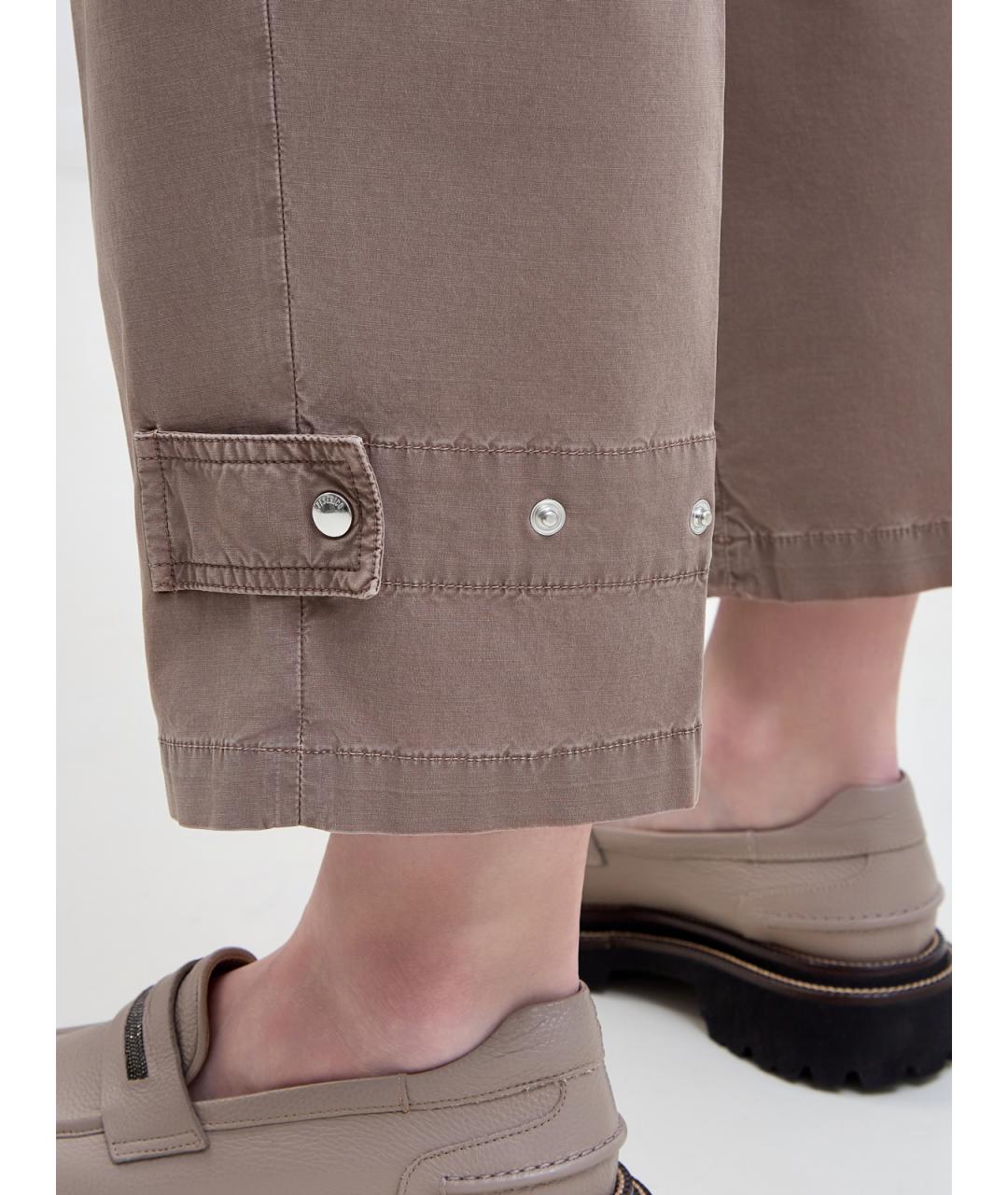 PESERICO Коричневые хлопковые прямые брюки, фото 5